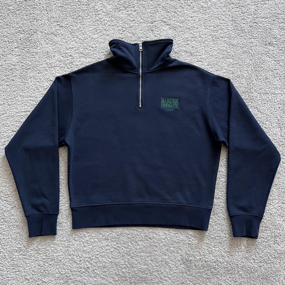 Marithe Francois Girbaud Quarter Zip Sweatshirt Mens Small Navy Fleece Mock Neck